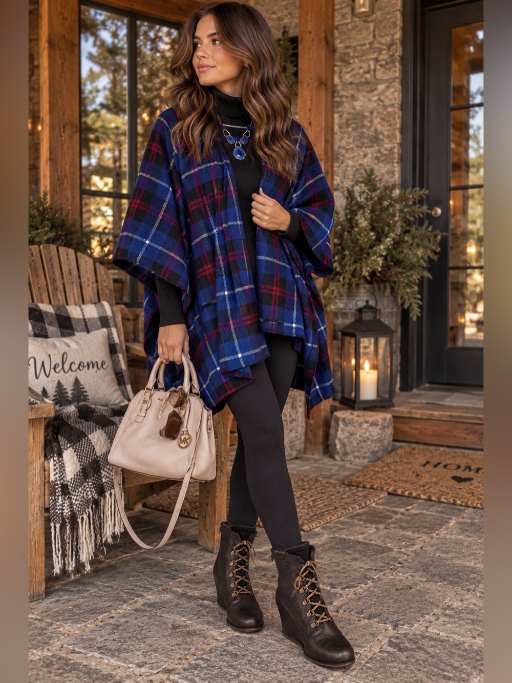 🍁🍂100% wool Irish plaid shawl poncho L